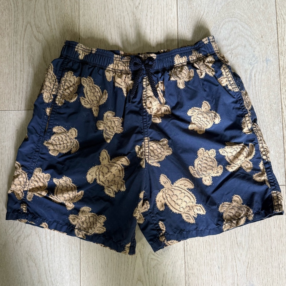 Vilebrequin Navy and Tan Turtle Swim Trunks Boys 12 Years